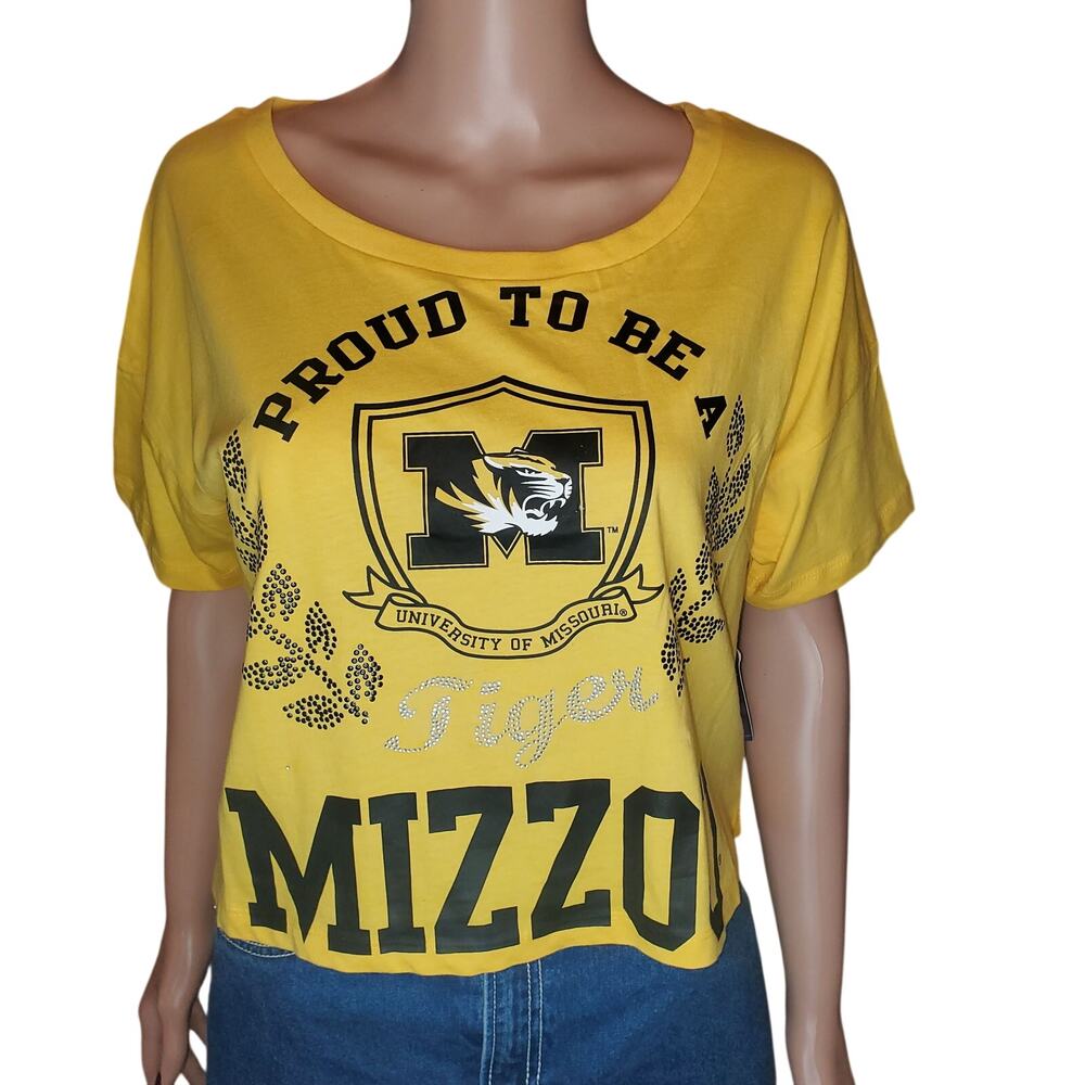 Missouri Tigers MIZZOU Bling Boxy Cropped Tee Medium NWT Defect